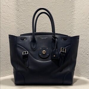 Ralph Lauren Navy Blue Leather Tote